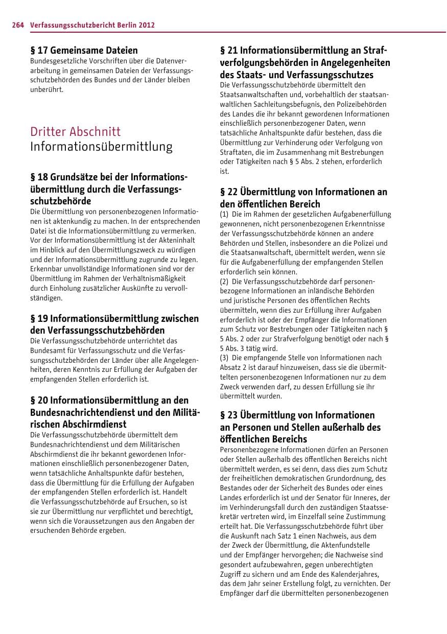 Seite 262 des Verfassungsschutzbericht 2012 Berlin
