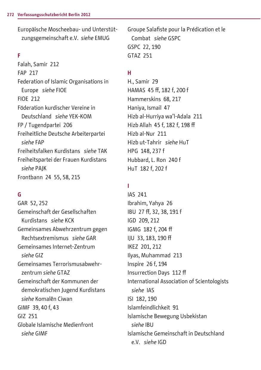 Seite 270 des Verfassungsschutzbericht 2012 Berlin