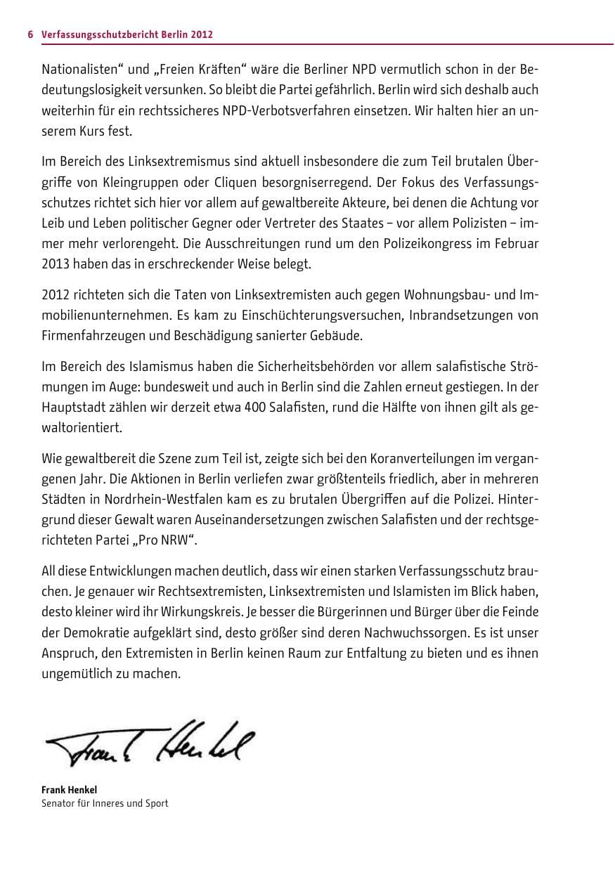 Seite 4 des Verfassungsschutzbericht 2012 Berlin