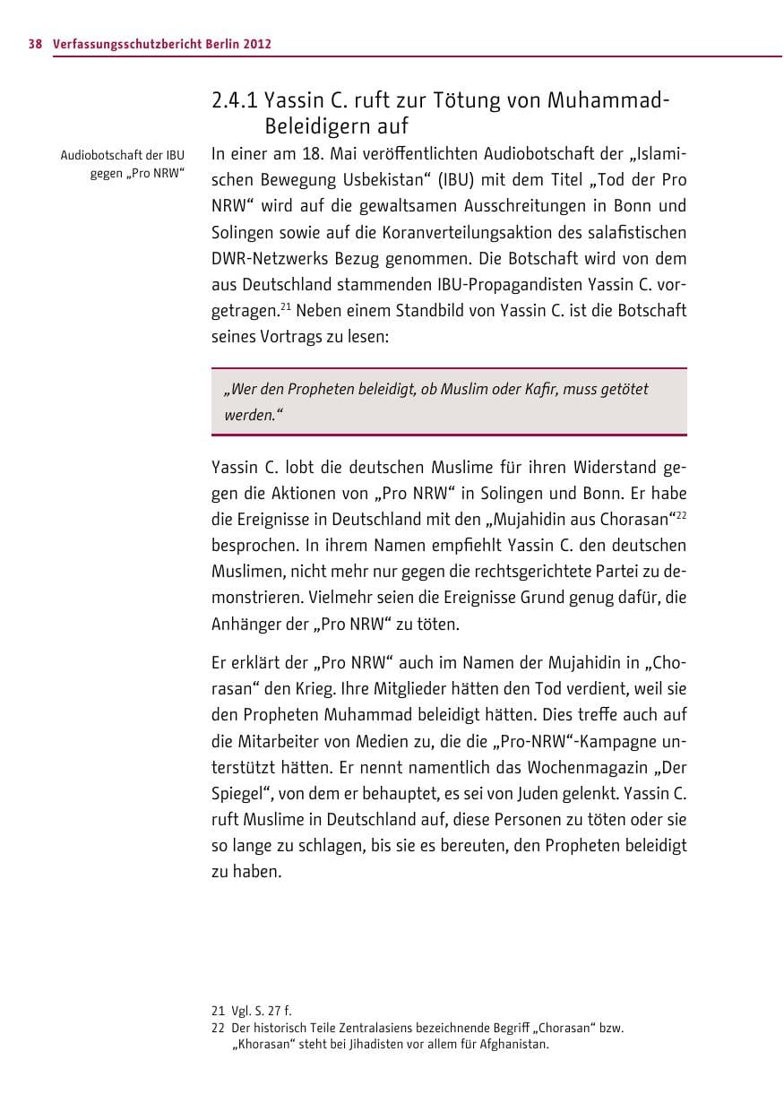 Seite 36 des Verfassungsschutzbericht 2012 Berlin