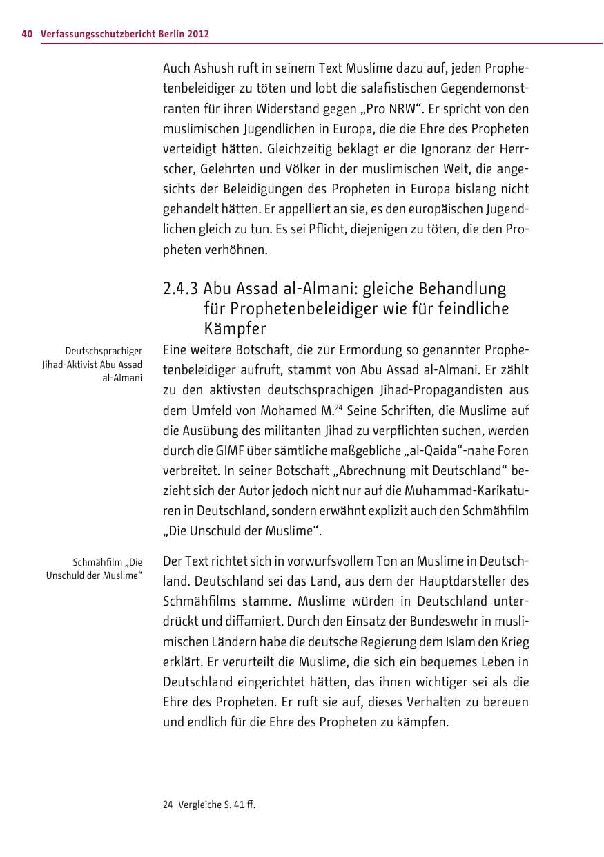 Seite 38 des Verfassungsschutzbericht 2012 Berlin