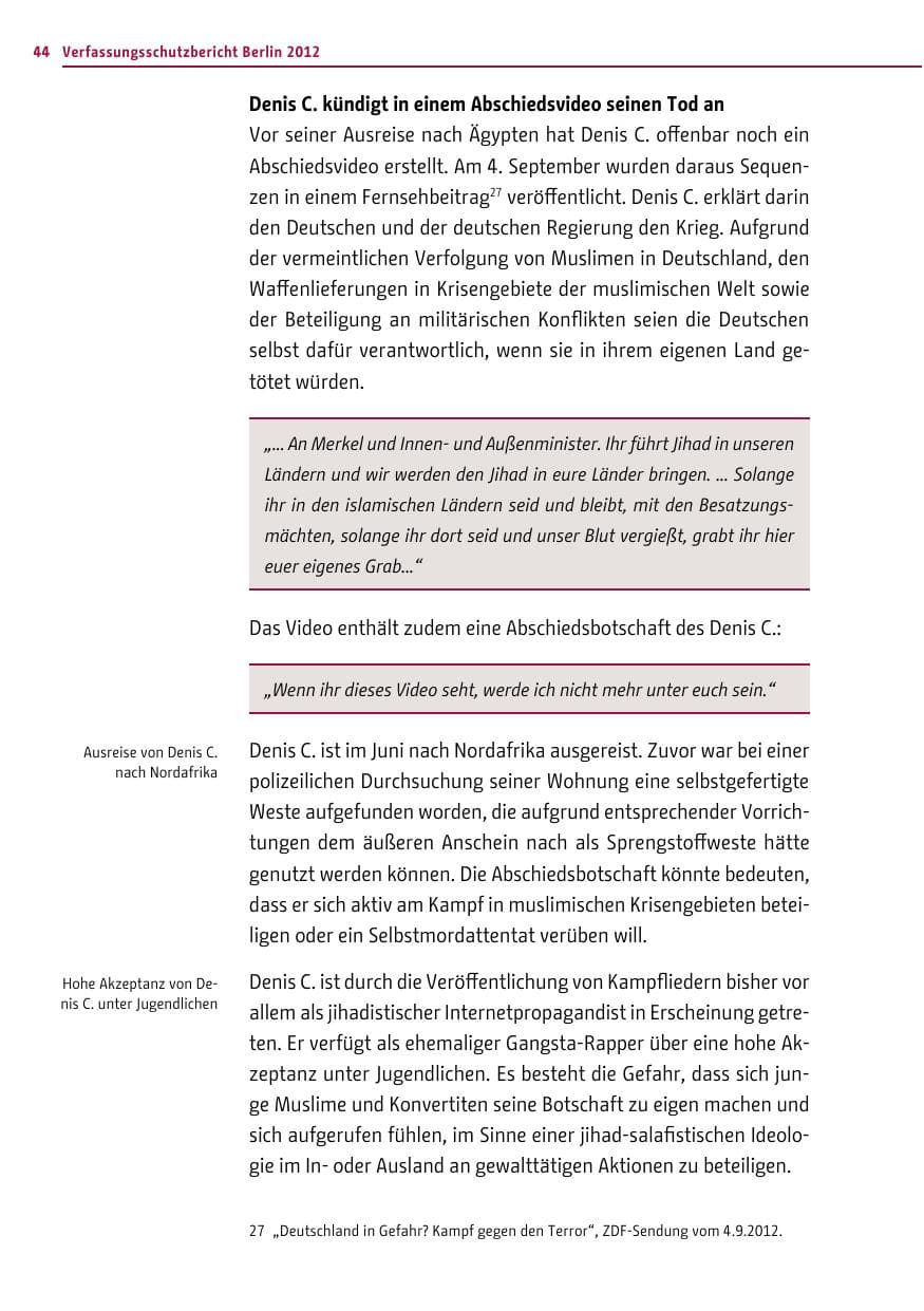 Seite 42 des Verfassungsschutzbericht 2012 Berlin