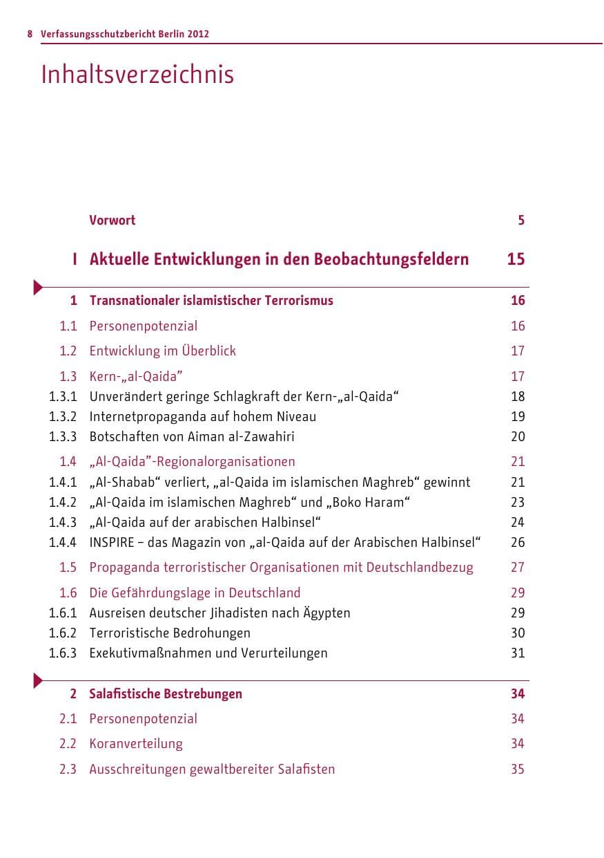 Seite 6 des Verfassungsschutzbericht 2012 Berlin
