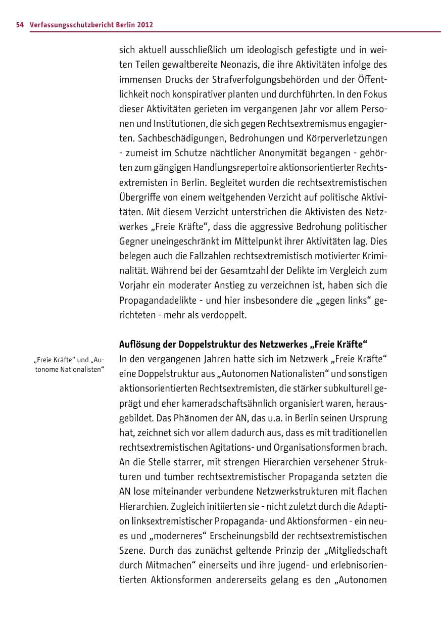 Seite 52 des Verfassungsschutzbericht 2012 Berlin
