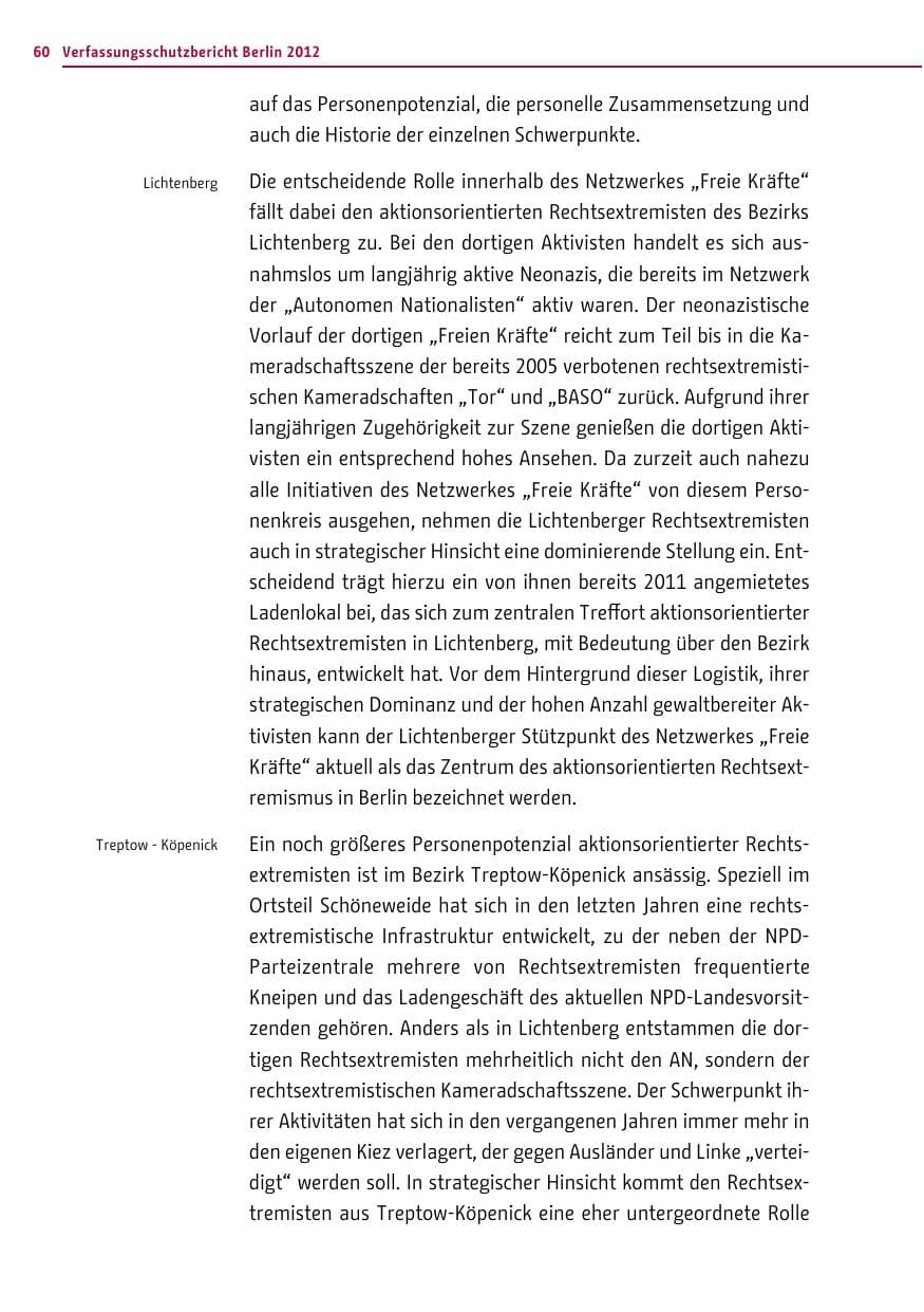 Seite 58 des Verfassungsschutzbericht 2012 Berlin