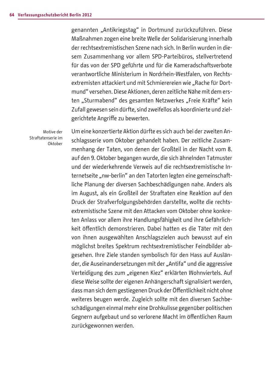 Seite 62 des Verfassungsschutzbericht 2012 Berlin