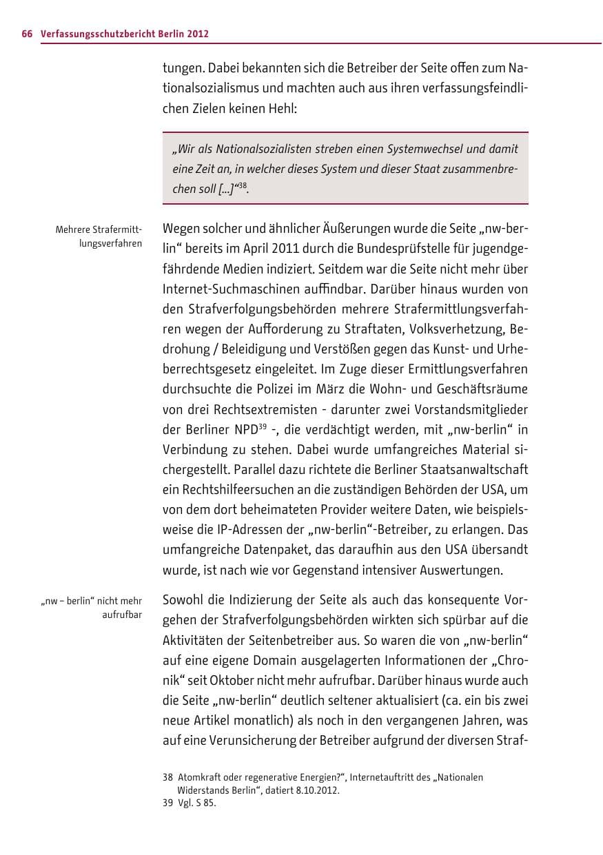 Seite 64 des Verfassungsschutzbericht 2012 Berlin