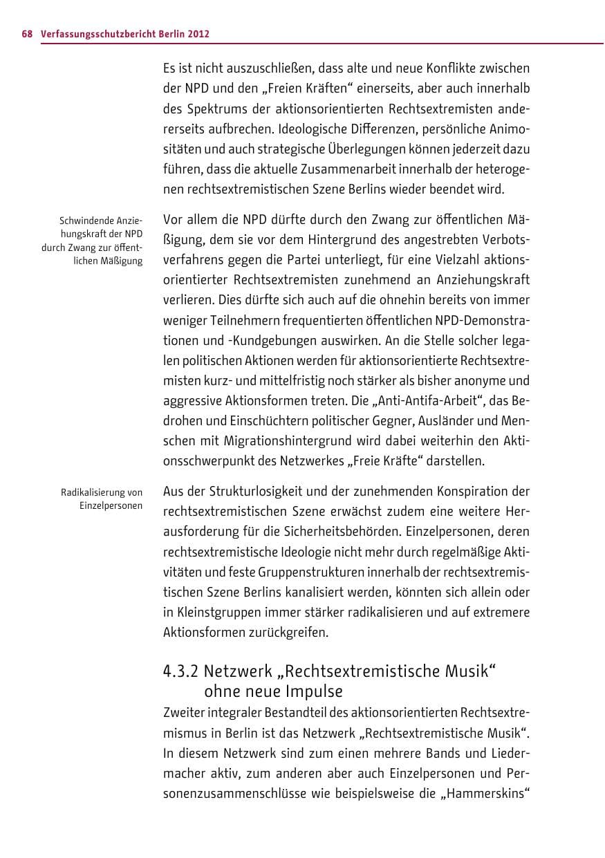 Seite 66 des Verfassungsschutzbericht 2012 Berlin