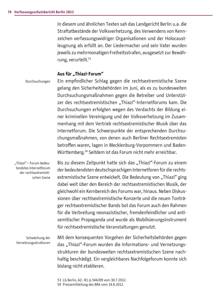 Seite 72 des Verfassungsschutzbericht 2012 Berlin