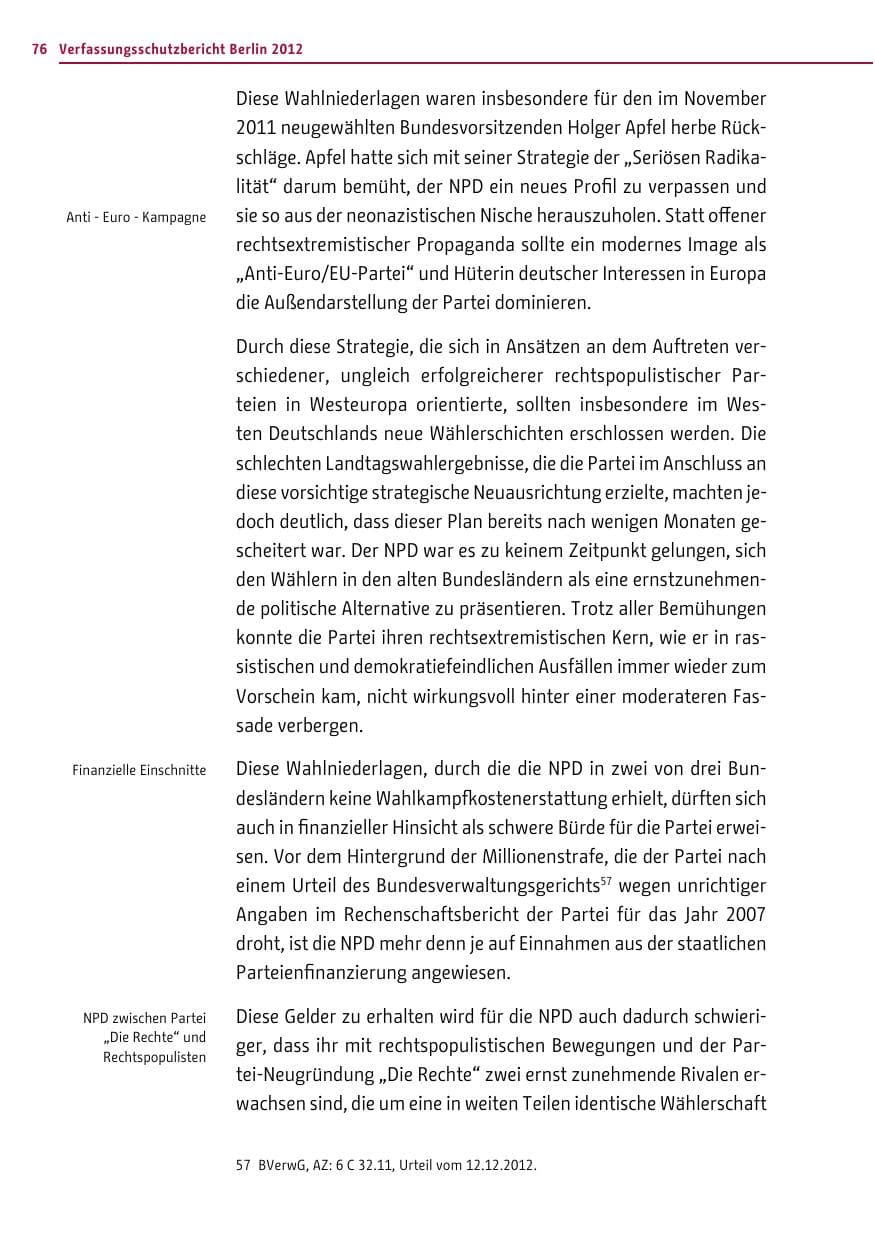 Seite 74 des Verfassungsschutzbericht 2012 Berlin