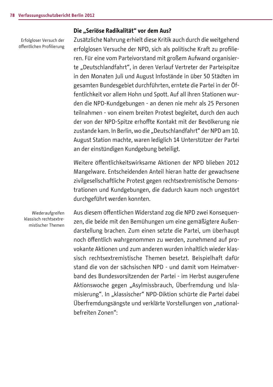 Seite 76 des Verfassungsschutzbericht 2012 Berlin