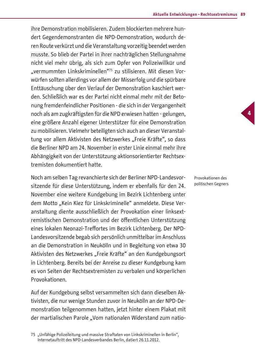 Seite 87 des Verfassungsschutzbericht 2012 Berlin