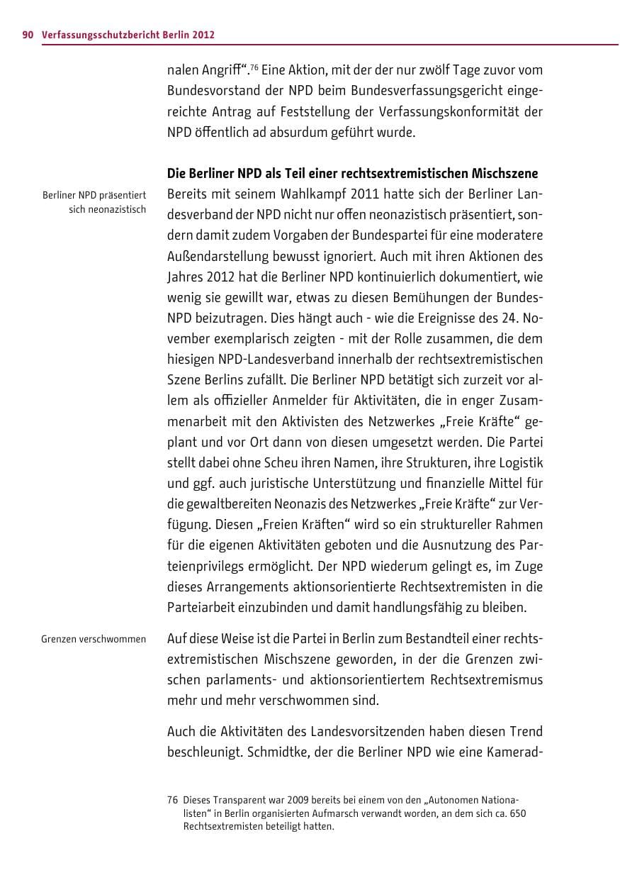 Seite 88 des Verfassungsschutzbericht 2012 Berlin