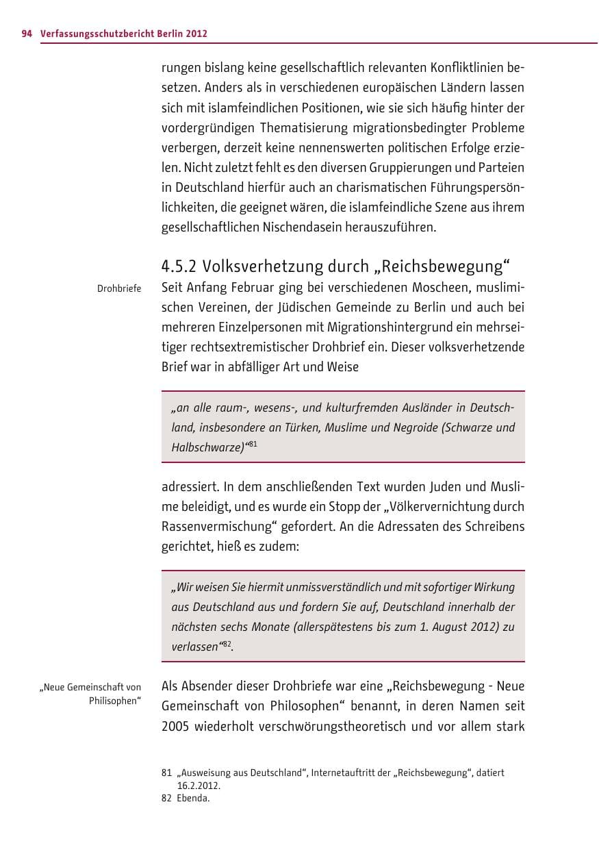 Seite 92 des Verfassungsschutzbericht 2012 Berlin