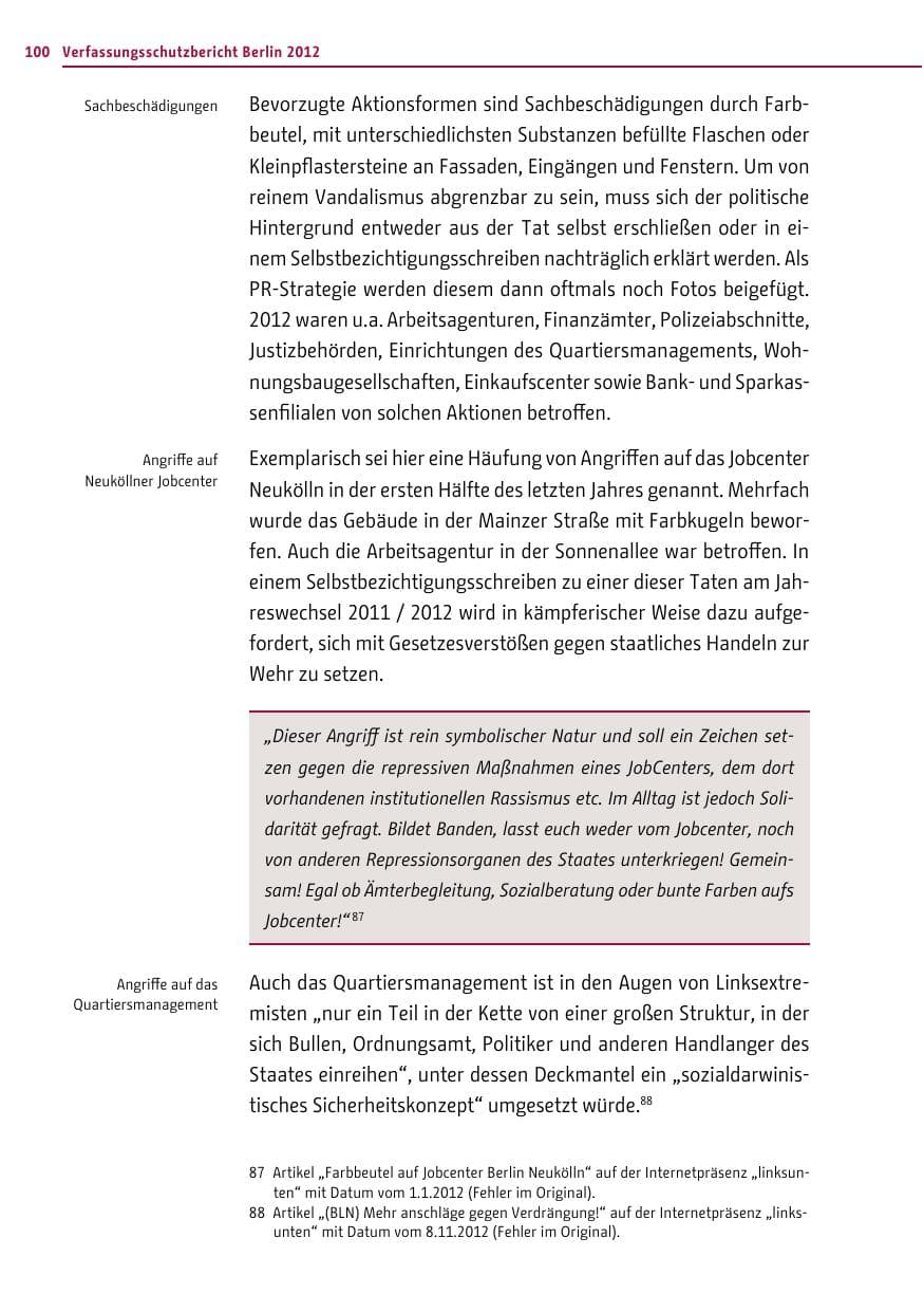 Seite 98 des Verfassungsschutzbericht 2012 Berlin