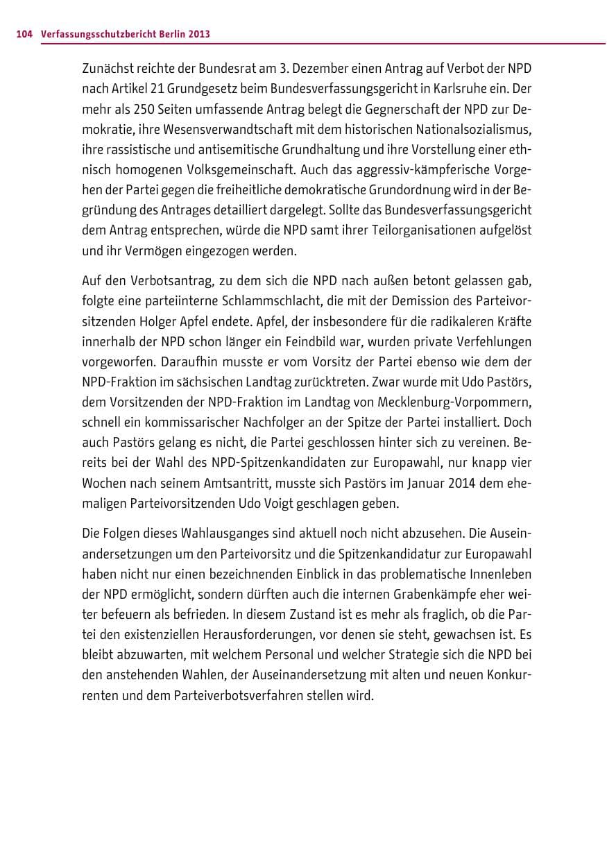 Seite 104 des Verfassungsschutzbericht 2013 Berlin