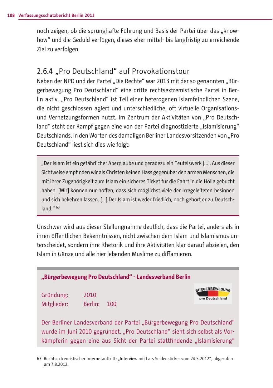 Seite 108 des Verfassungsschutzbericht 2013 Berlin