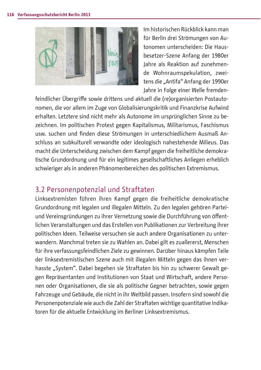 Seite 116 des Verfassungsschutzbericht 2013 Berlin