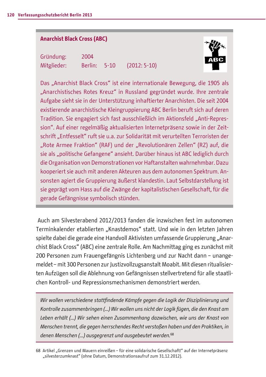 Seite 120 des Verfassungsschutzbericht 2013 Berlin