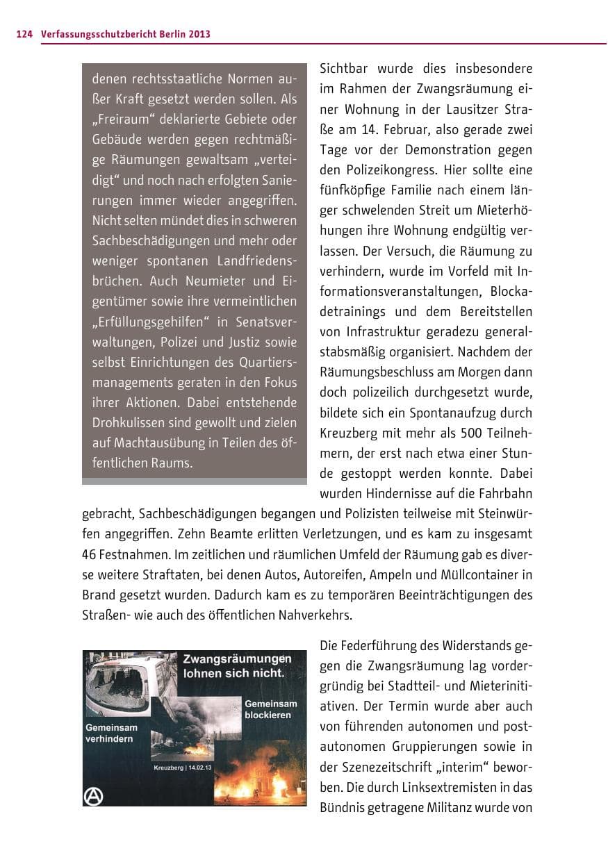 Seite 124 des Verfassungsschutzbericht 2013 Berlin