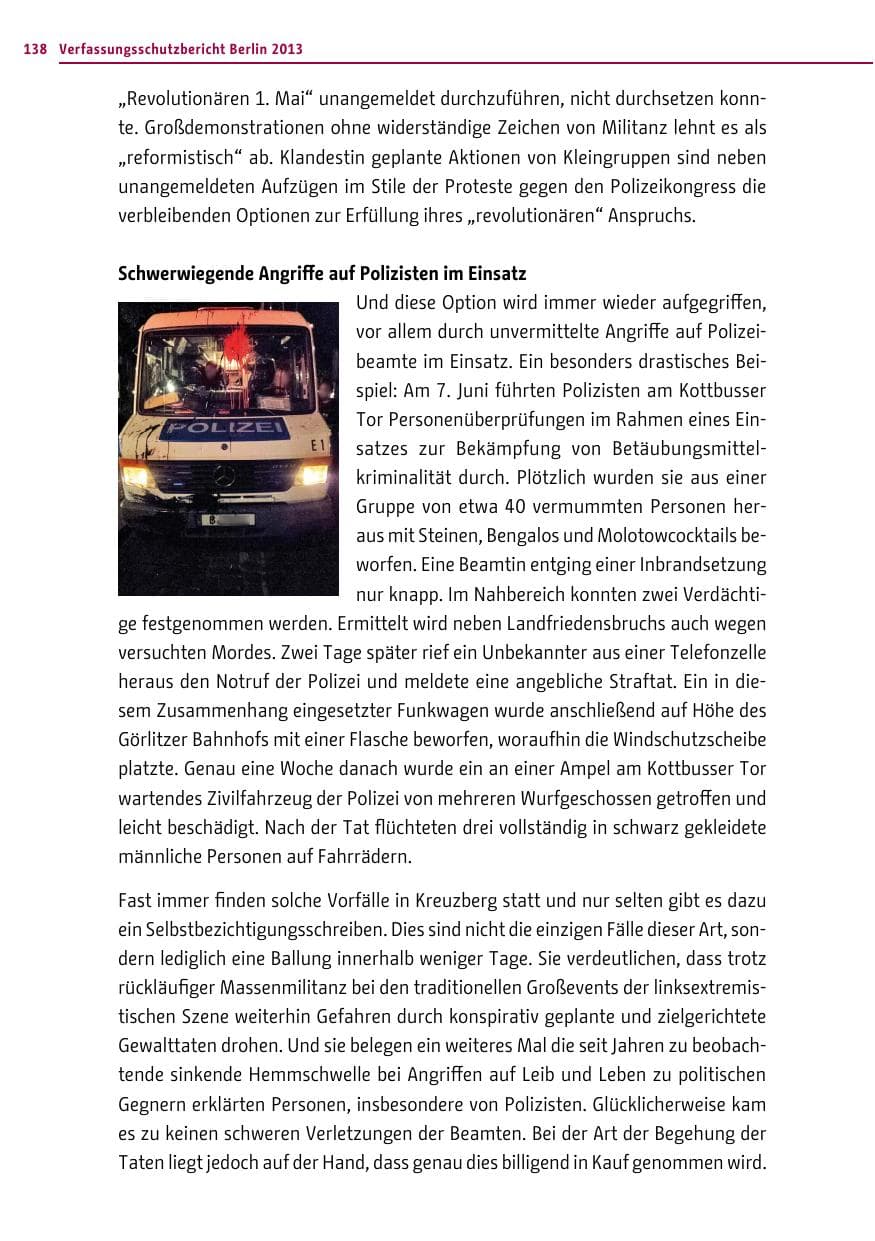 Seite 138 des Verfassungsschutzbericht 2013 Berlin