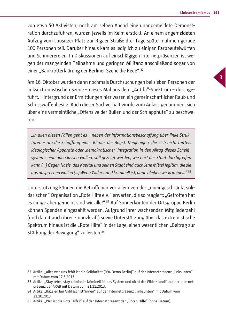 Seite 141 des Verfassungsschutzbericht 2013 Berlin