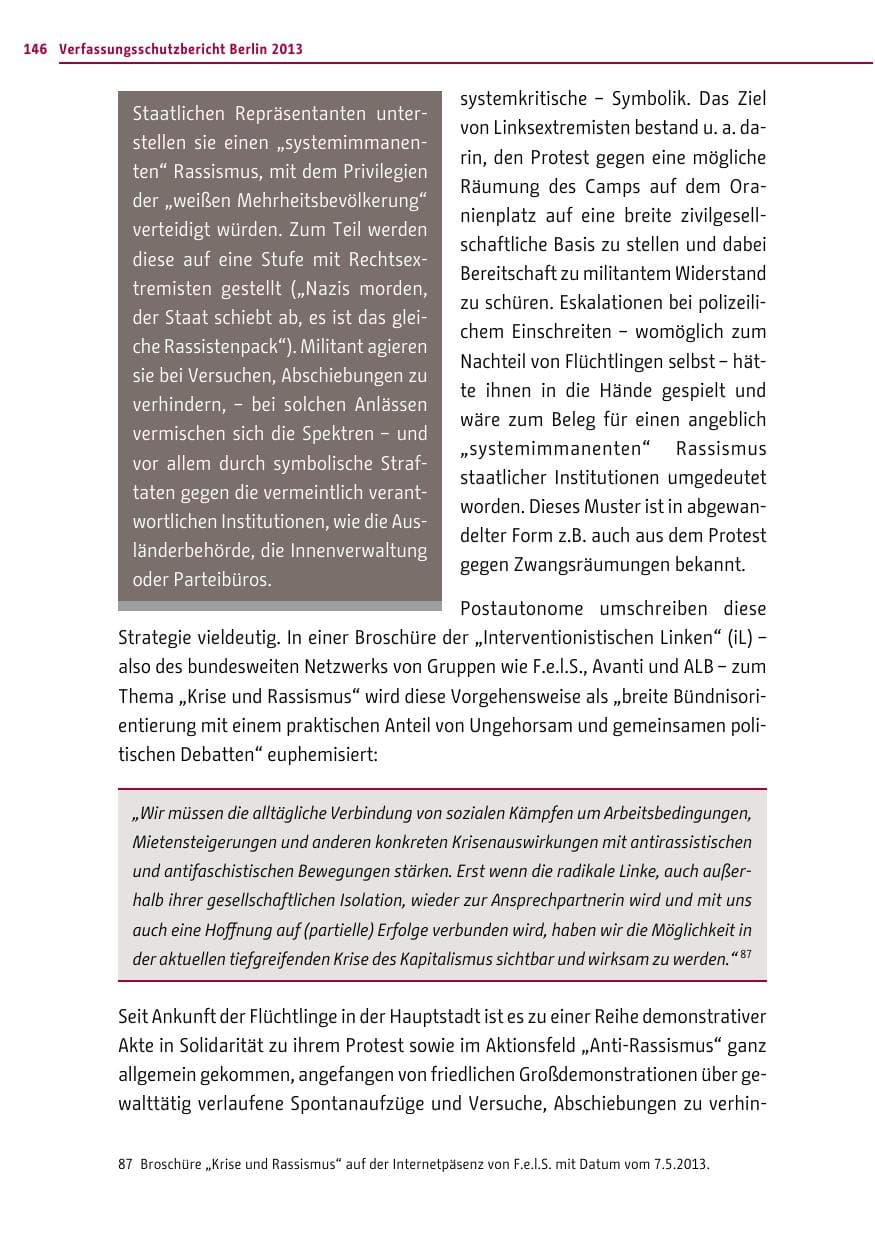 Seite 146 des Verfassungsschutzbericht 2013 Berlin