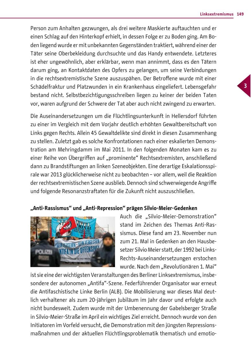 Seite 149 des Verfassungsschutzbericht 2013 Berlin