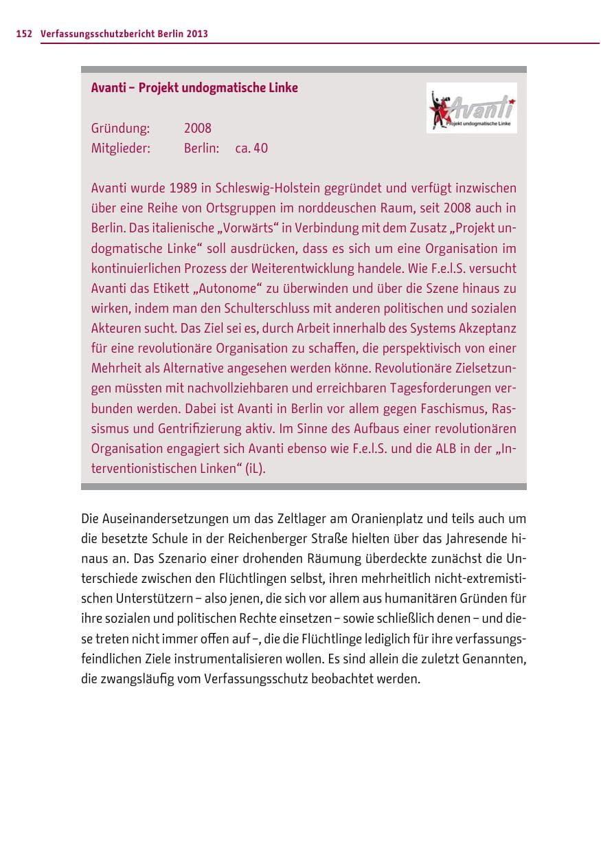 Seite 152 des Verfassungsschutzbericht 2013 Berlin