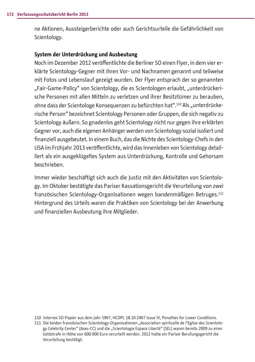 Seite 172 des Verfassungsschutzbericht 2013 Berlin