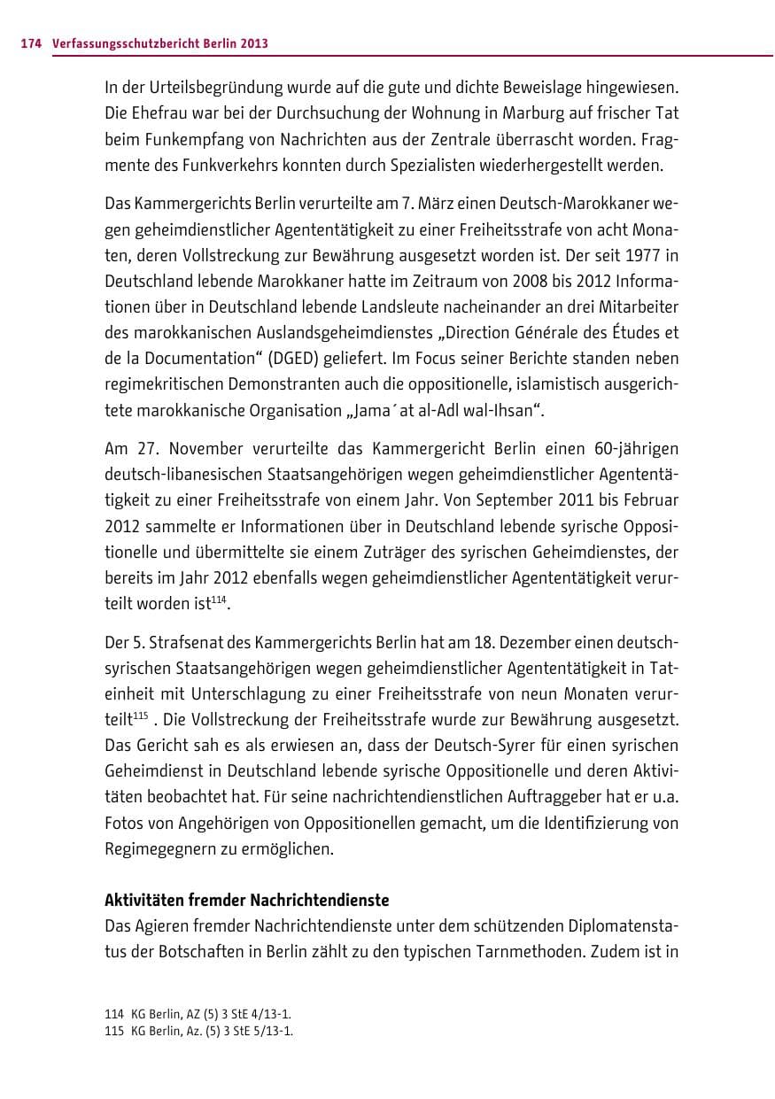Seite 174 des Verfassungsschutzbericht 2013 Berlin