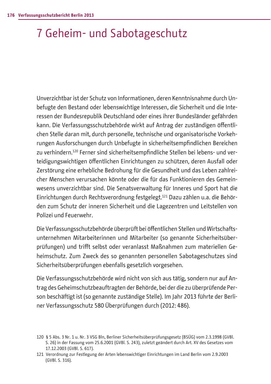 Seite 176 des Verfassungsschutzbericht 2013 Berlin