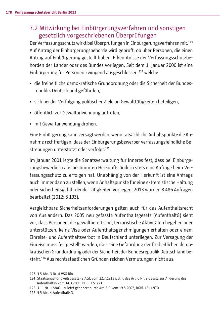 Seite 178 des Verfassungsschutzbericht 2013 Berlin