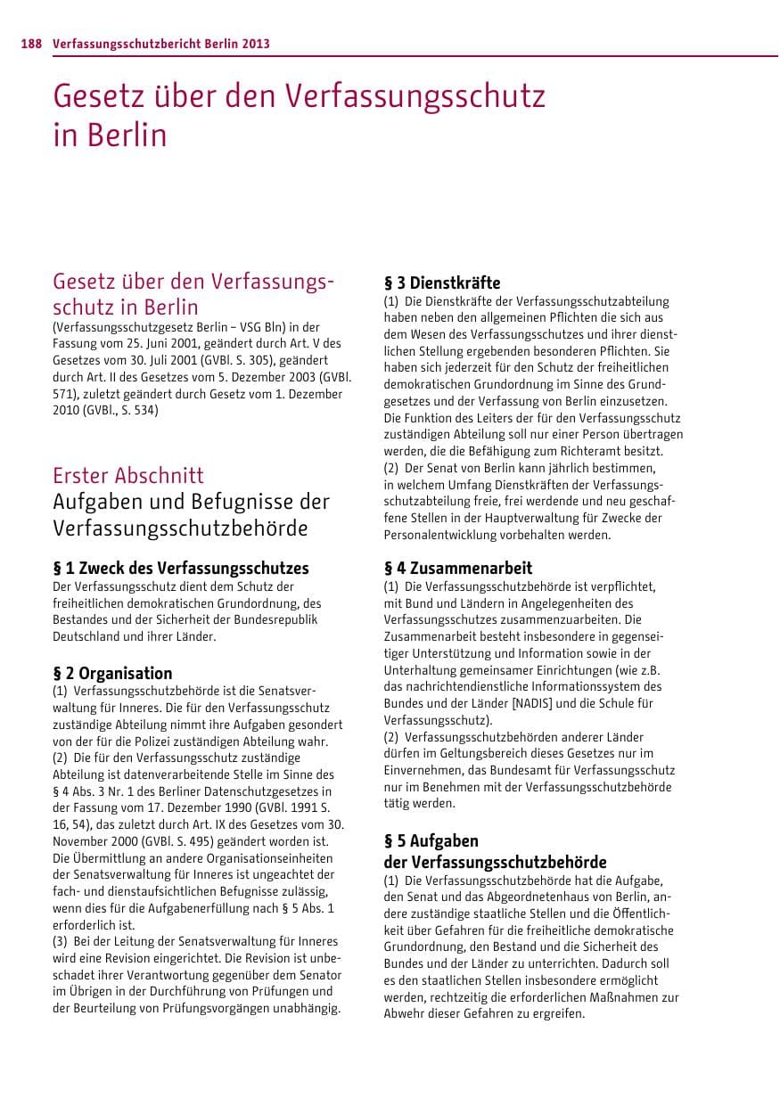Seite 188 des Verfassungsschutzbericht 2013 Berlin