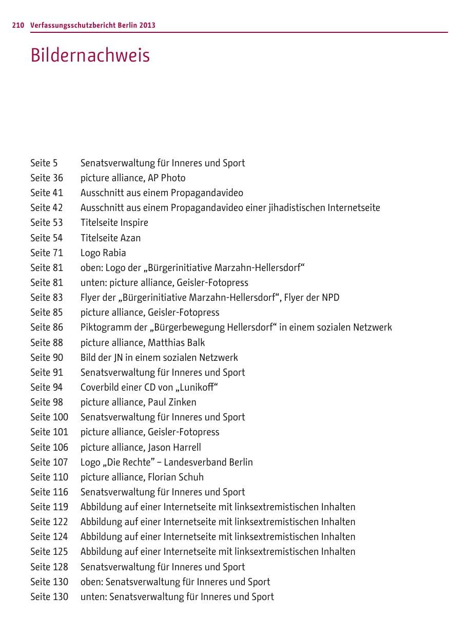 Seite 210 des Verfassungsschutzbericht 2013 Berlin
