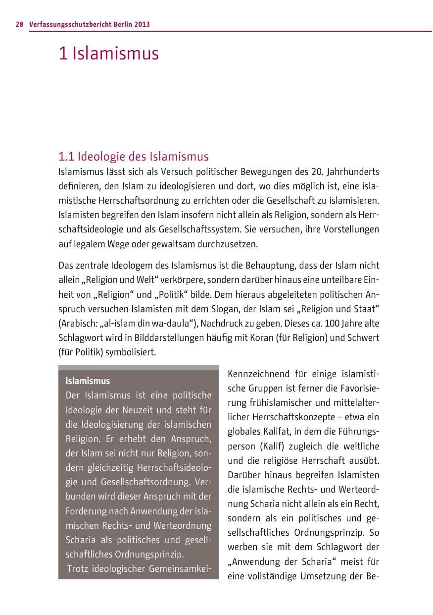 Seite 28 des Verfassungsschutzbericht 2013 Berlin
