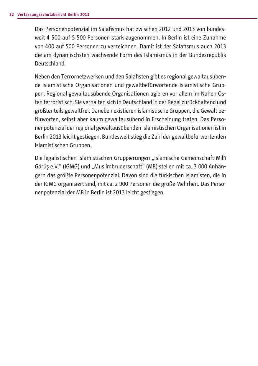 Seite 32 des Verfassungsschutzbericht 2013 Berlin