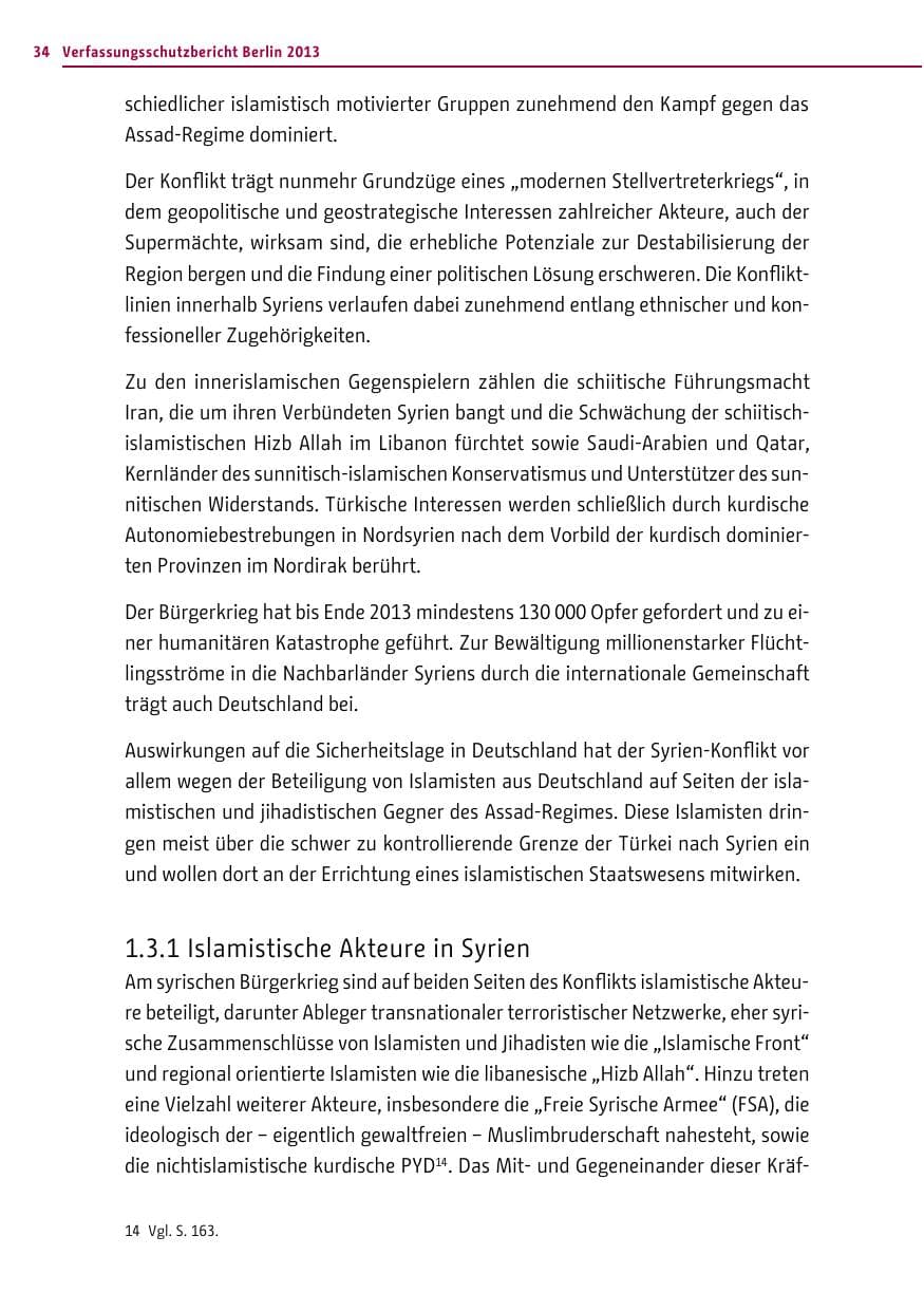 Seite 34 des Verfassungsschutzbericht 2013 Berlin