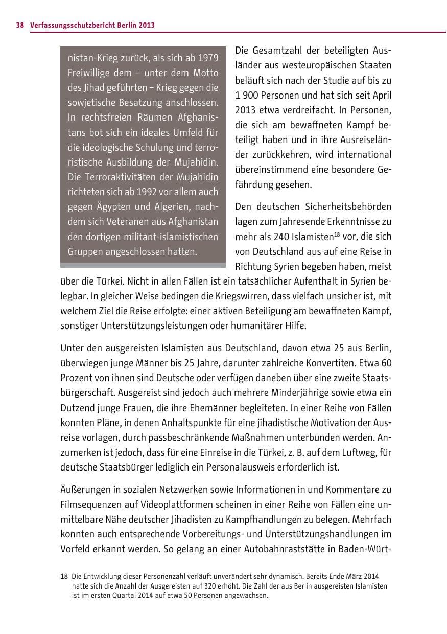 Seite 38 des Verfassungsschutzbericht 2013 Berlin