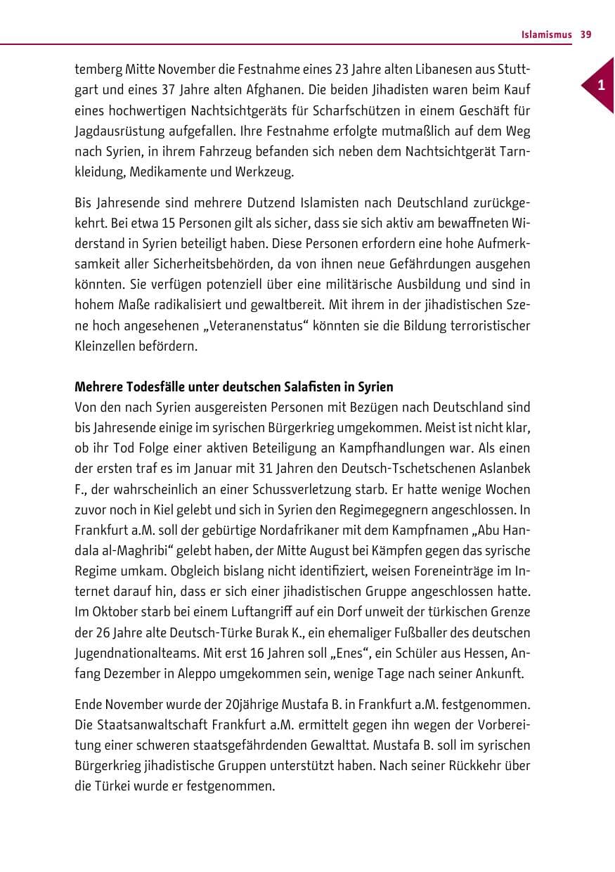 Seite 39 des Verfassungsschutzbericht 2013 Berlin