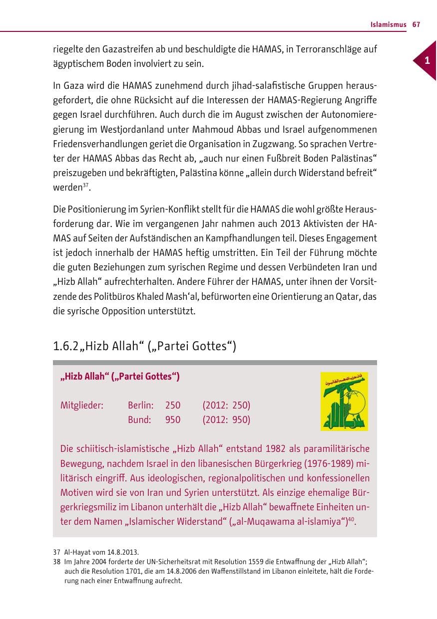 Seite 67 des Verfassungsschutzbericht 2013 Berlin