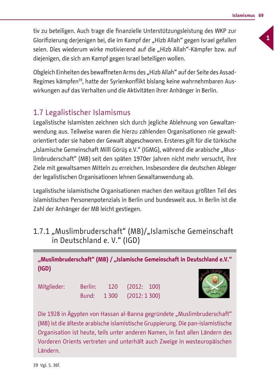 Seite 69 des Verfassungsschutzbericht 2013 Berlin