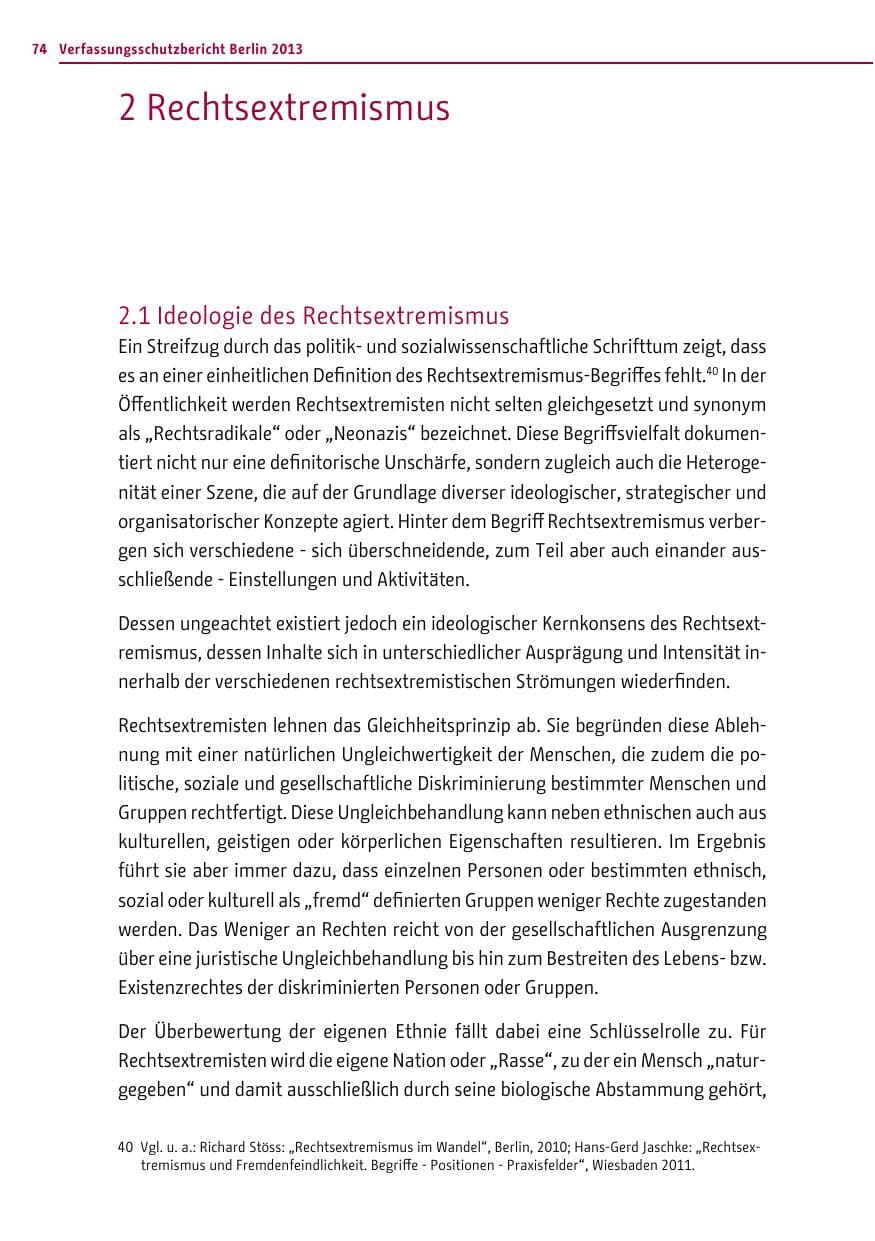 Seite 74 des Verfassungsschutzbericht 2013 Berlin