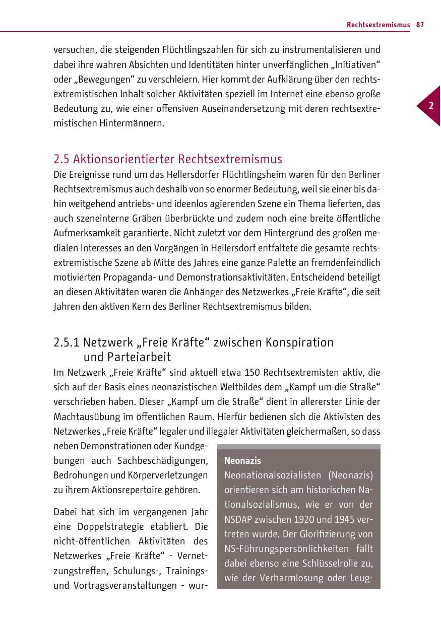 Seite 87 des Verfassungsschutzbericht 2013 Berlin