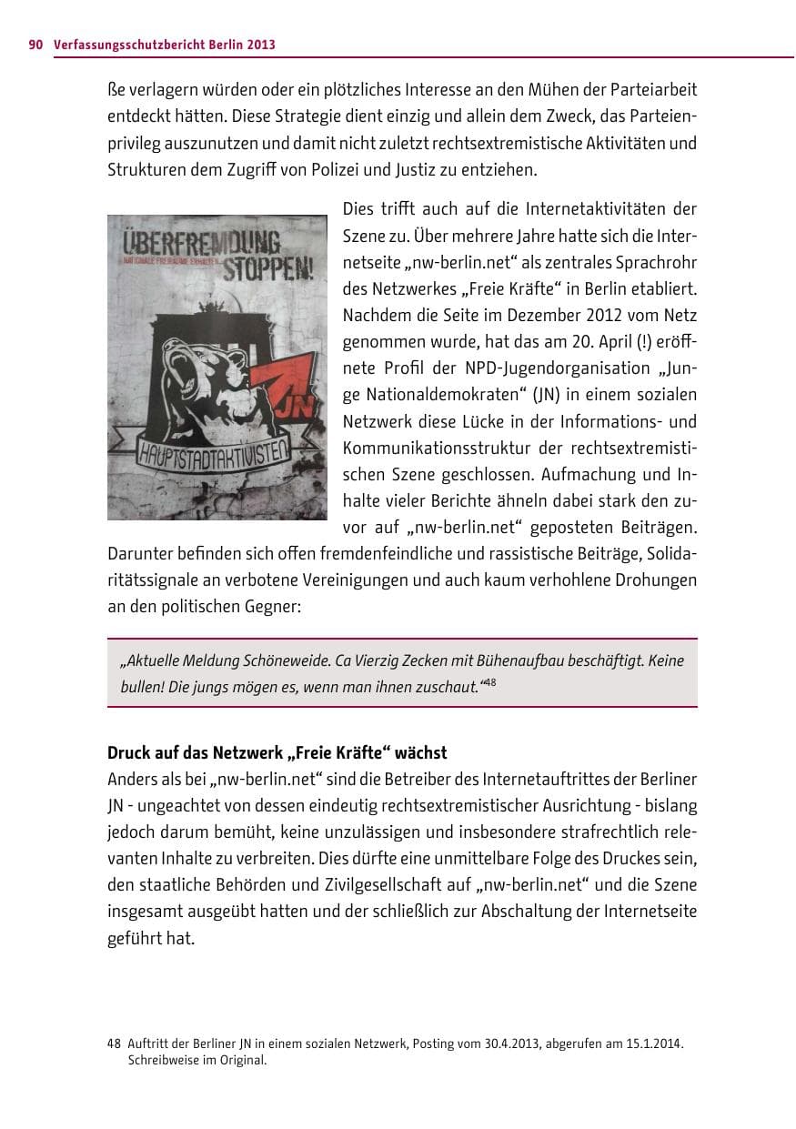 Seite 90 des Verfassungsschutzbericht 2013 Berlin