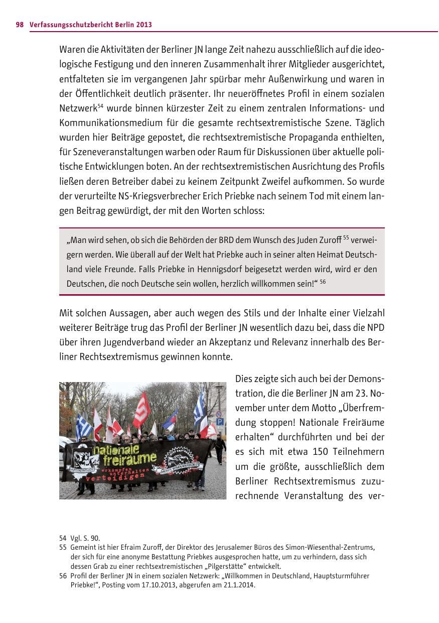 Seite 98 des Verfassungsschutzbericht 2013 Berlin