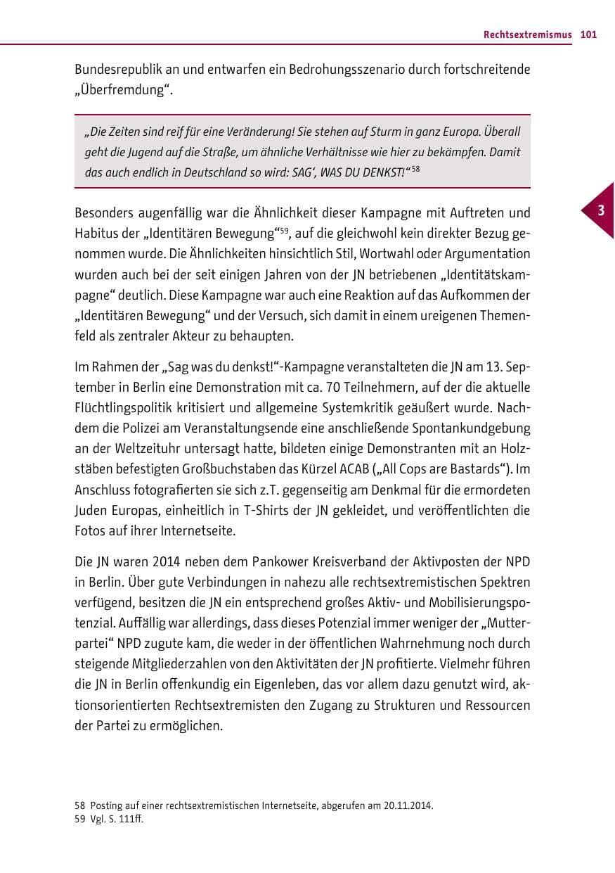 Seite 101 des Verfassungsschutzbericht 2014 Berlin