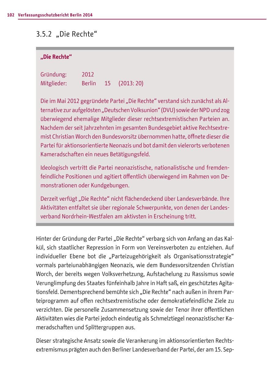 Seite 102 des Verfassungsschutzbericht 2014 Berlin