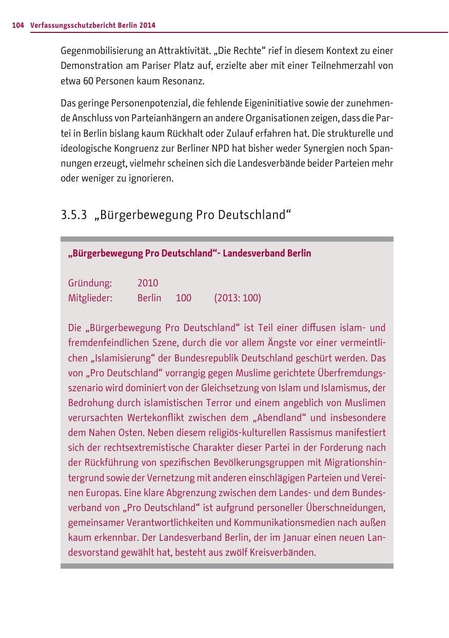 Seite 104 des Verfassungsschutzbericht 2014 Berlin