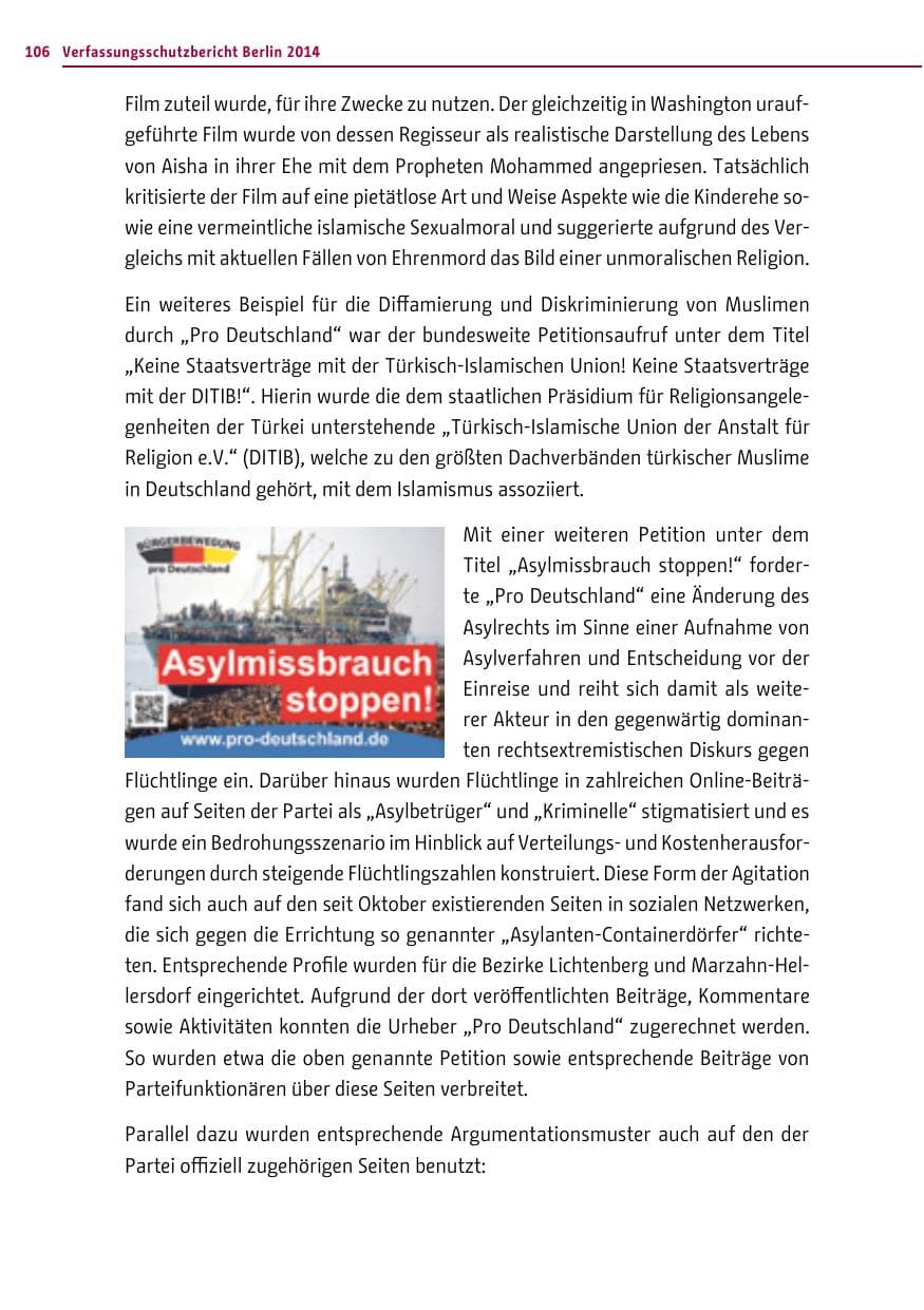 Seite 106 des Verfassungsschutzbericht 2014 Berlin